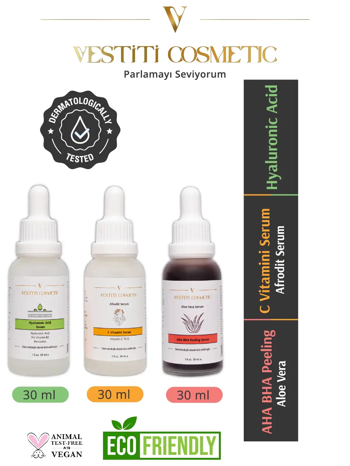 AHA BHA Peeling Serum - Hyaluronic Acid Serum - C Vitamini Serum 