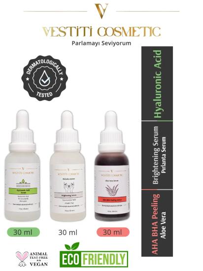 AHA BHA Peeling Serum - Hyaluronic Acid Serum - Brightening Serum 3’lü Set