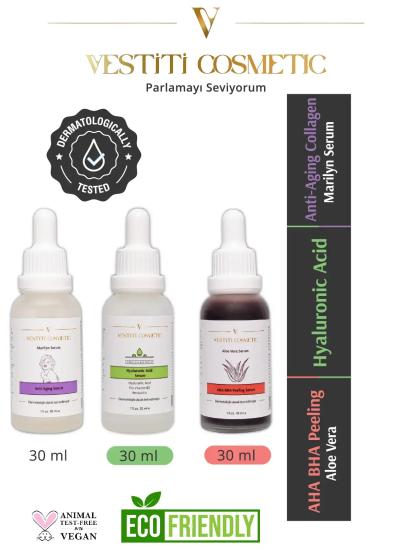 AHA BHA Peeling Serum - Hyaluronic Acid Serum - Anti Aging 3’lü Set